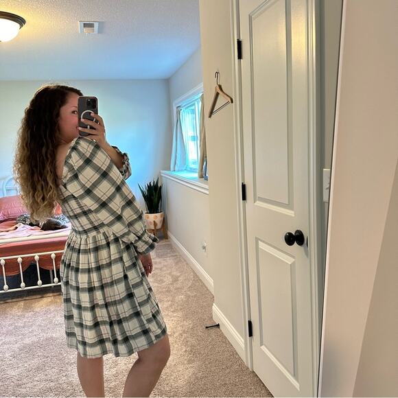 Madewell Cotton Black Blue Pink Smocked Square Neck Mini Dress Large - Picture 2 of 12